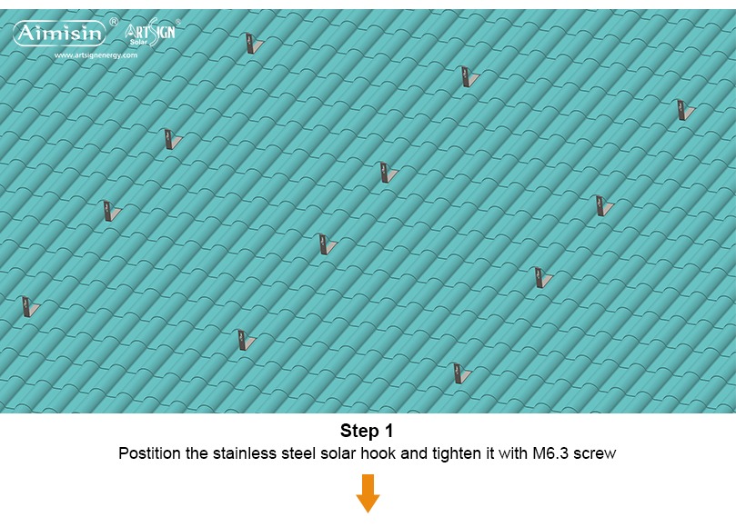 ART SIGN Fase di installazione delle staffe di montaggio solare per tetto in tegole inclinate