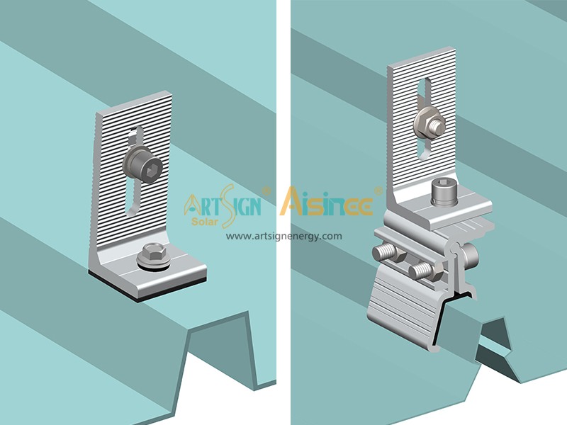 Supporto universale a L in alluminio anodizzato per pannelli solari su tetto in metallo | Insegna artistica